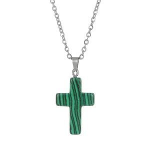 Genuine Malachite cross necklace with chain